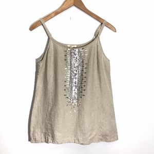 Eileen Fisher Embellished Tank Top Linen Petite M